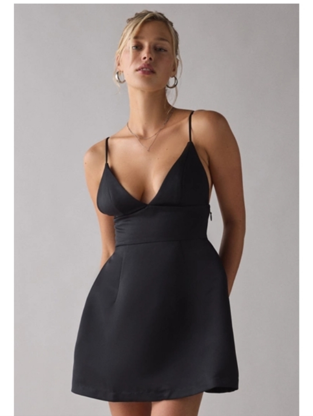 NWT Kimchi Blue Black Satin Fit-and-Flare Petit Fours Mini Dress ■ Size L